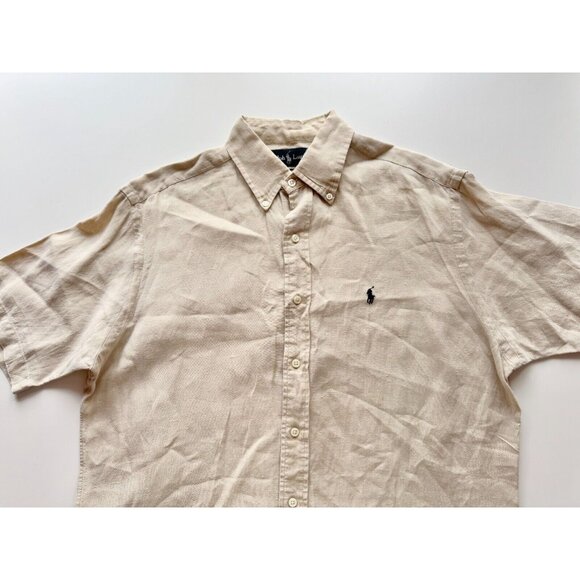 Men's RALPH LAUREN Beige Linen Classic Fit Short Sleeve Button Up Shirt, Size M - Picture 5 of 8